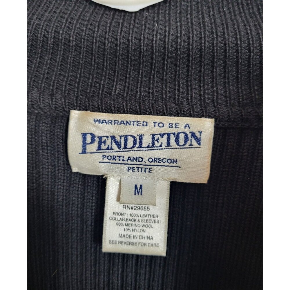 Pendleton Jacket Womens Petite M Blk Leather Wool… - image 2